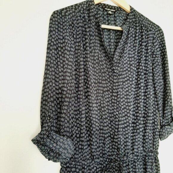 HILARY RADLEY Utility Sleeve Drop Waist Dress Navy Blue Tribal Geo Print Sz S - Picture 8 of 16